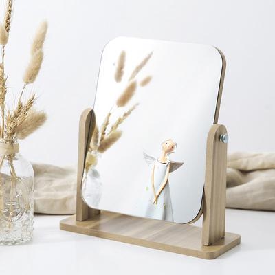 Wooden Makeup Mirror Rotatable Mirror Home Bedroom Desktop Vanity Mirror Countertop Single Sided Cosmetic Mirror