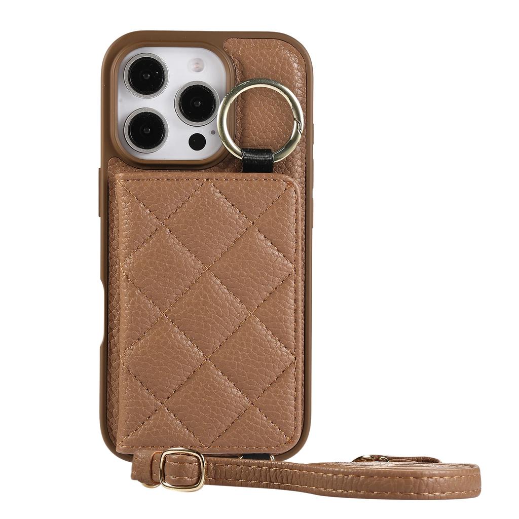 Luxury Leather Mirror Card Bag Slot Case for IPhone 17 16 15 14 13 12 Pro Max Plus Cases Stand Sleeve Cover with Shoulder Strap