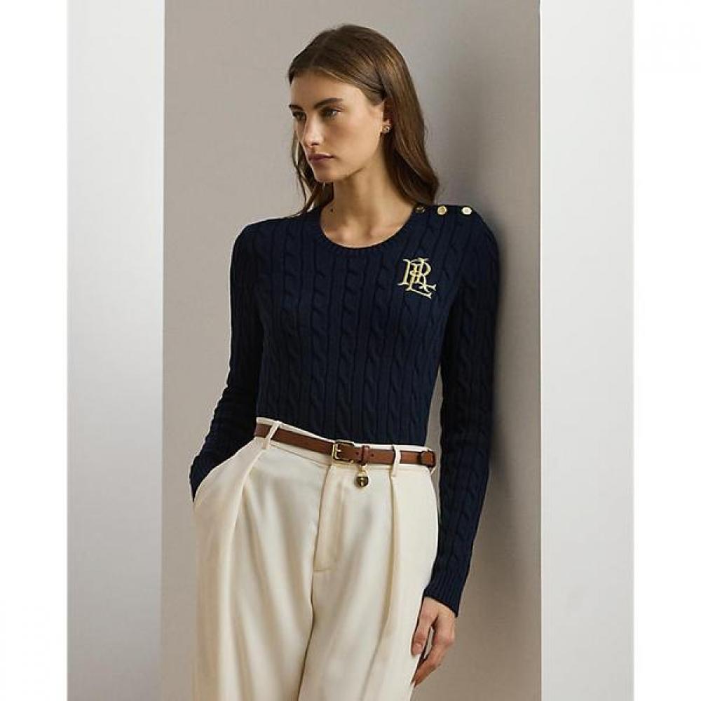 Lauren Ralph Lauren Button Trim Cable Knit Cotton Sweater Wmlrswes6820648410 XS