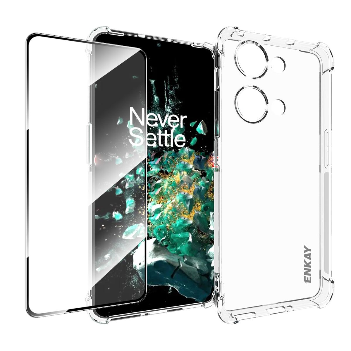 

ENKAY HAT PRINCE TPU Case for OnePlus Nord 3 5G/Ace 2V Shockproof Clear Phone Cover with High Aluminium-silicon Glass Film A