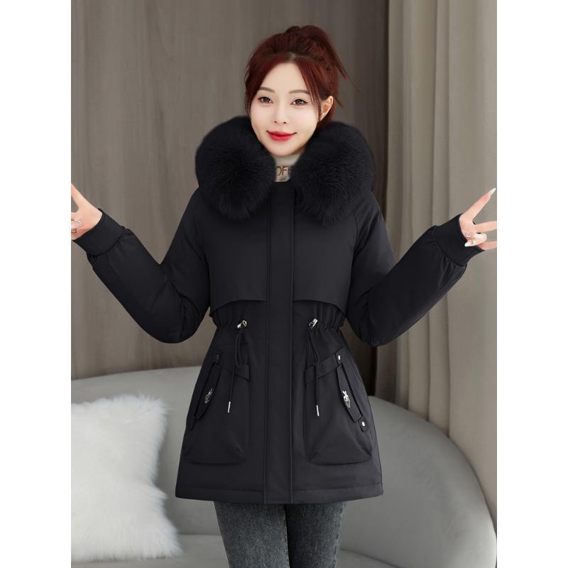 Women's new fur collar hooded short cold lightweight thickened padded fluffy warm loose high quality fabrics casual sports cotton jacket pie overcoat