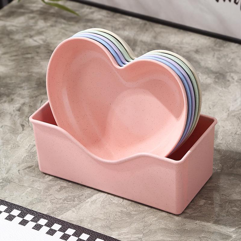 Creative Plates, Snacks, Simple Plates, Thickened Anti-Drop Spitting Bone Saucers, Plastic Fruit Plates, Love Shapes, Drop-Resistant Plates