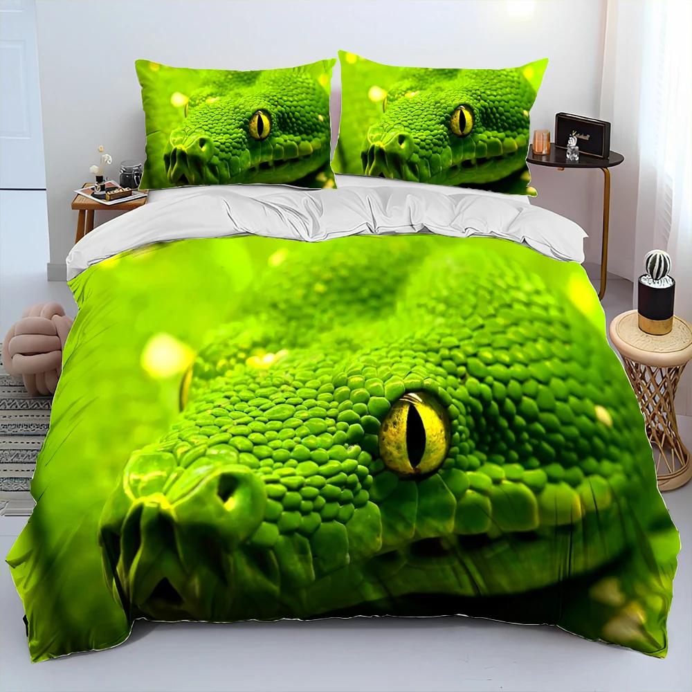 Snake Duvet Cover Set Serpent Comforter Bedding with 2 Pillowcases Comfortable and Breathable Scary Animals Style Quilt Covers
