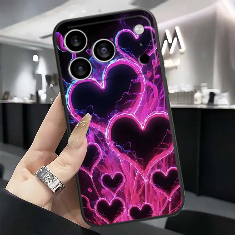 Luxurious Love Design Art Phone Case For Apple iPhone 17 16 16E 15 14 13 12 11 Pro Max Plus Black Soft Silicone