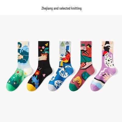 Hirsch Ölgemälde Mid-Calf Damen Socken - Trendige gekämmte Baumwolle, Schweißabsorbierend, Dopamin-Stil
