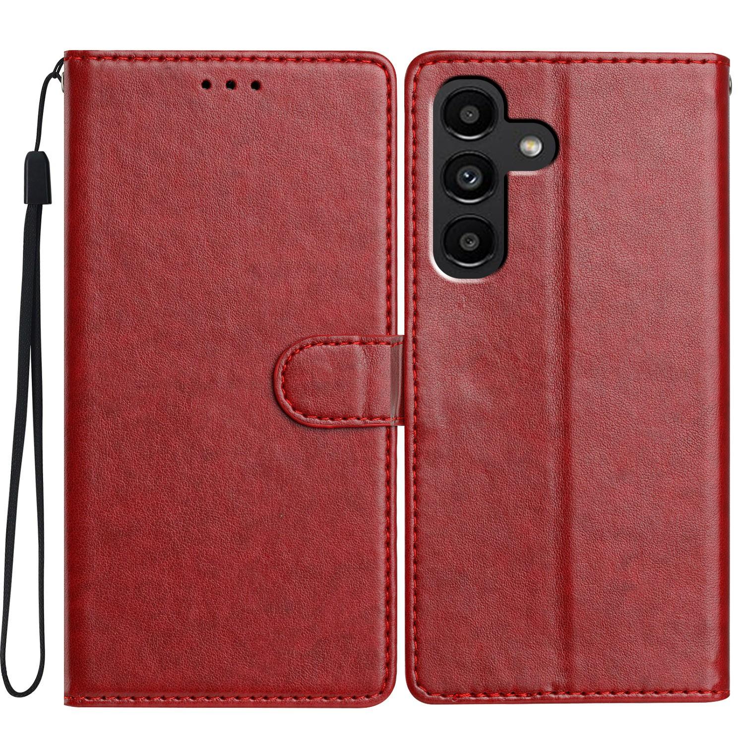 

For Samsung Galaxy A04s 5G Leather Phone Case Wallet Stand Cover with Handy Strap Red