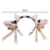 Women Hairband Milk Cow Ear Headband with Bowknot Ribbon Bell Decor Bendable Handmade Lightweight Headgear Costume Accessory
