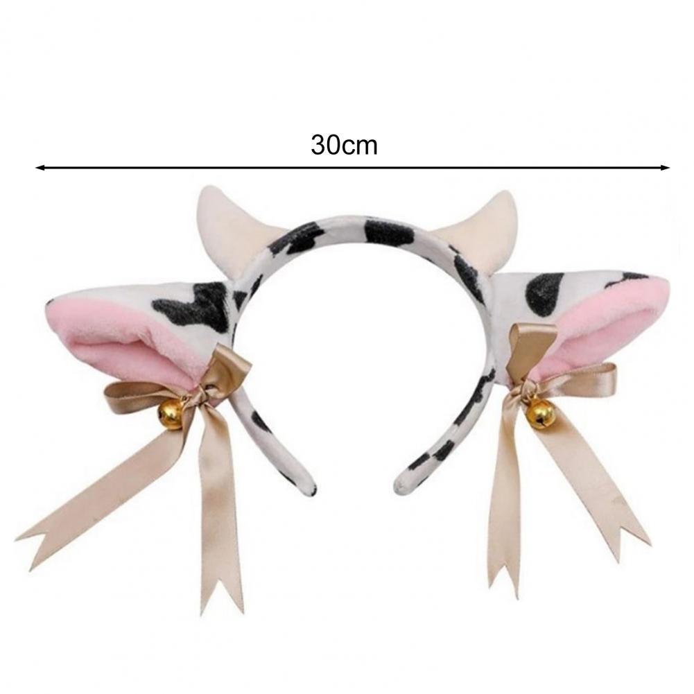 Women Hairband Milk Cow Ear Headband with Bowknot Ribbon Bell Decor Bendable Handmade Lightweight Headgear Costume Accessory