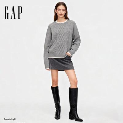 Women's Embroidered Logo Cable Knit Round Neck Sweater