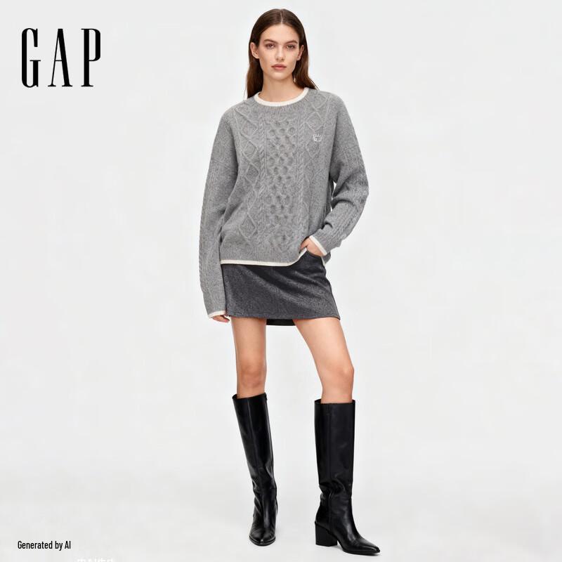 

Gap Women s Embroidered Logo Cable Knit Round Neck Sweater L