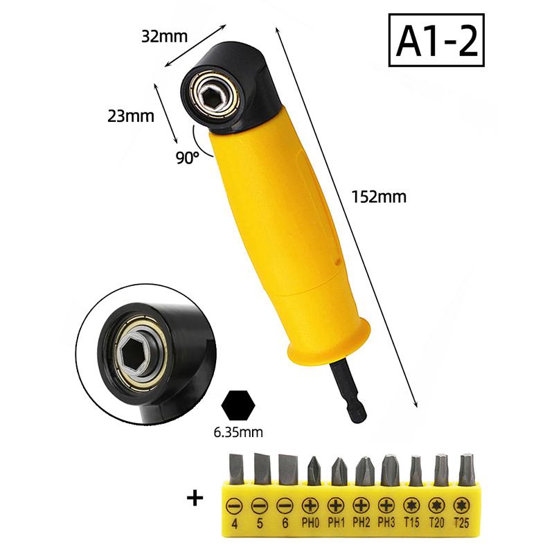 90 Angle Screwdriver Set Socket Holder Adapter Adjustable Bits Drill Bit Screw Driver Tool Hex Bit Socket Slotted Phillips Bits