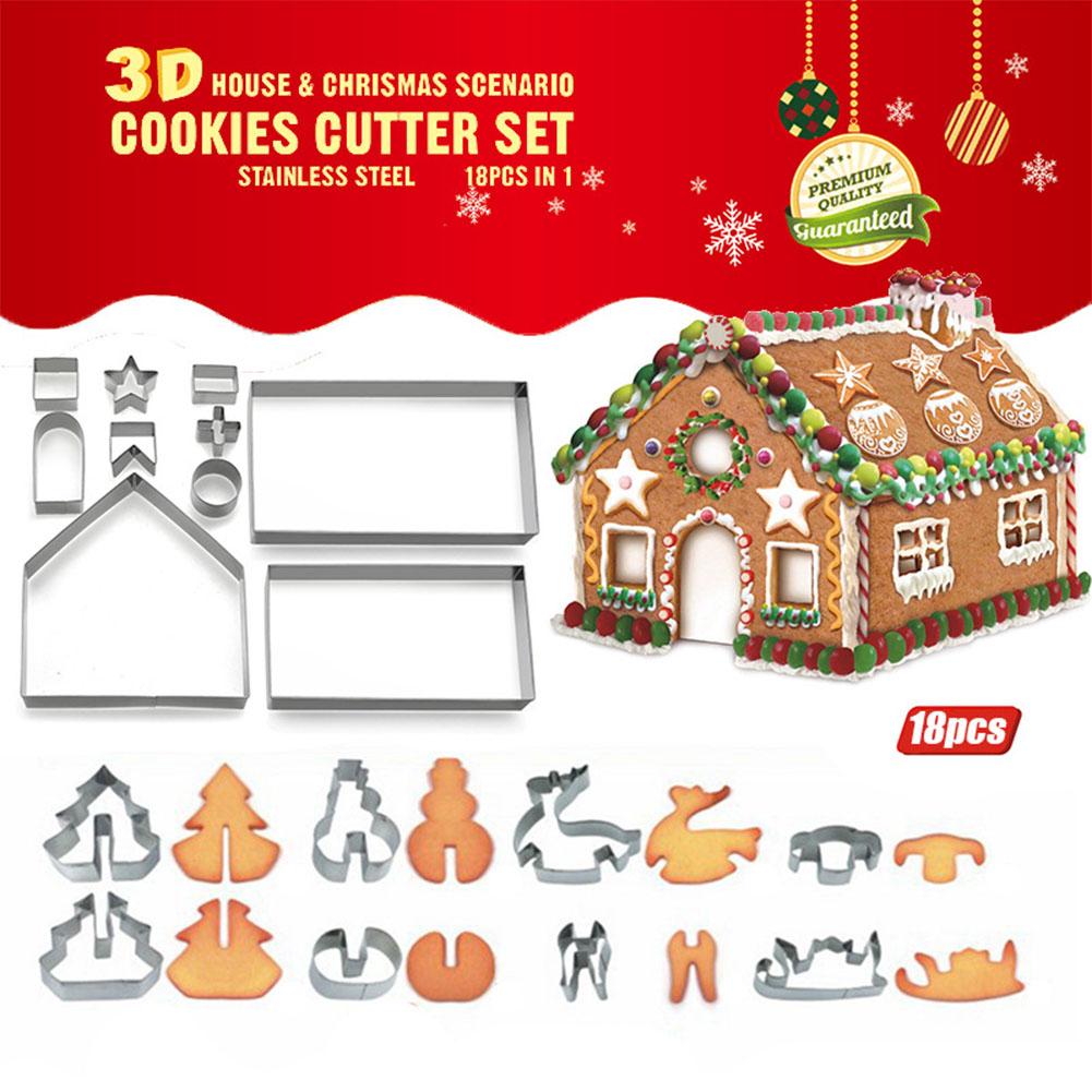 18PCS Set Christmas Stainless Steel 3D Cookie Cutting Mold Biscuit Mould Baking Tools Kitchen Accessories 18 pieces set#0