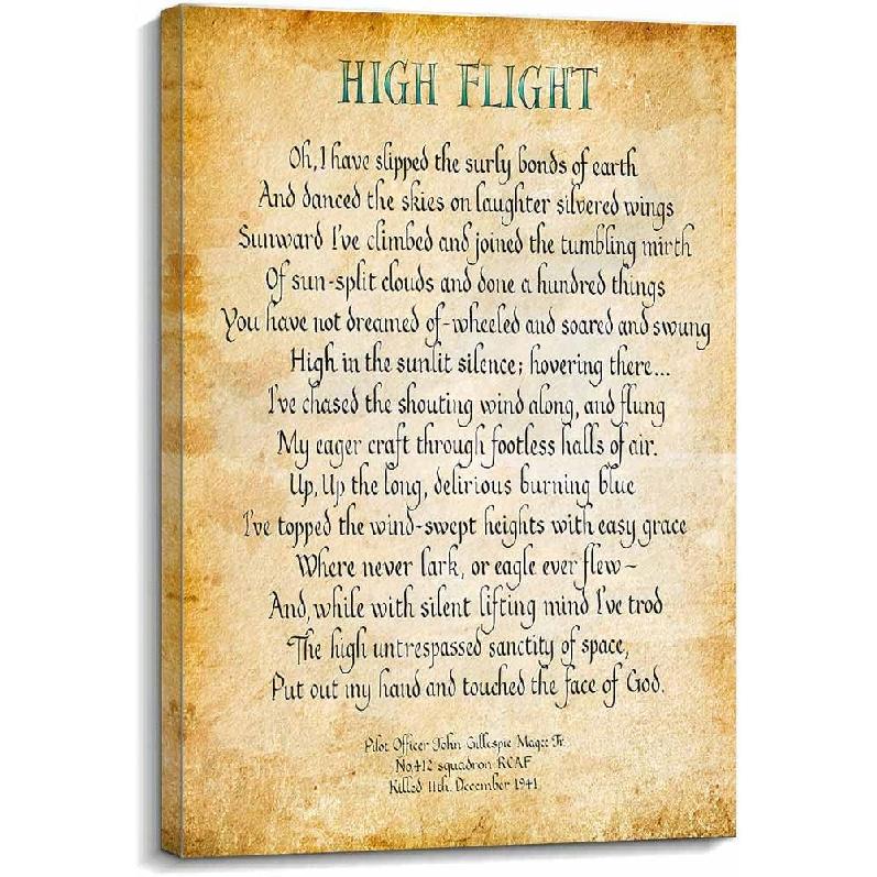 High Flight Poem Wall Decor John Gillespie Magee Jr Quotes Wall Art Poetry Posters and Prints Picture Decorations Painting Canvas Artwork for Kitchen