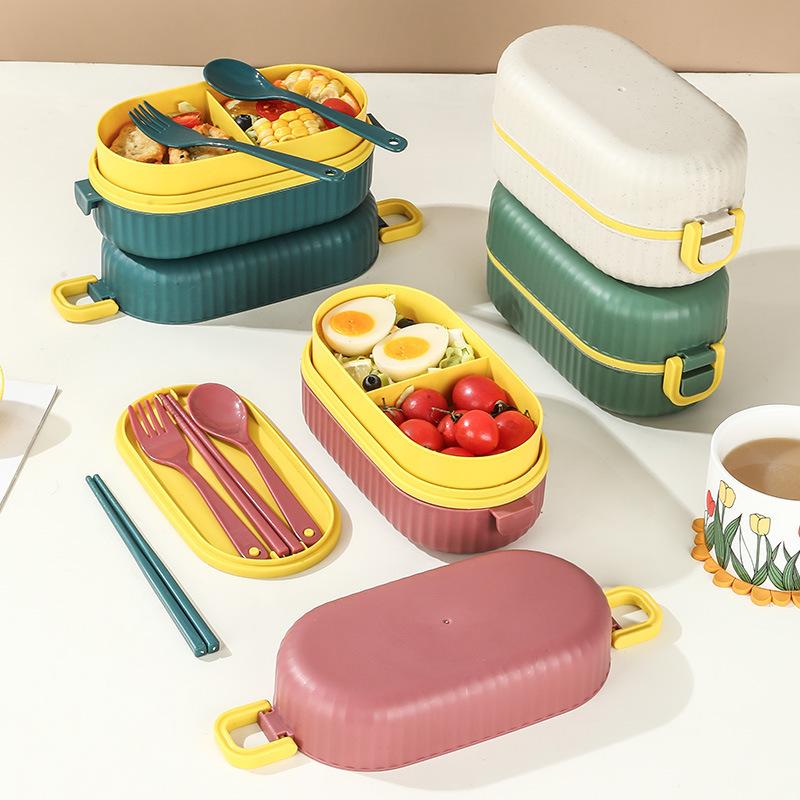 Plastic Lunch Box, Wheat Straw Sealed Lunch Box, Student and Office Worker Preservation Microwaveable Lunch Box