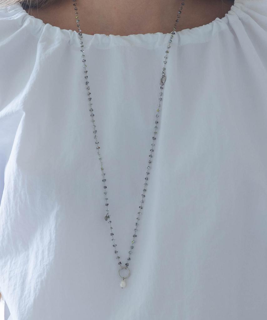 Pearly More Gray Crystal Chain Long Necklace_Pm25N011Hs
