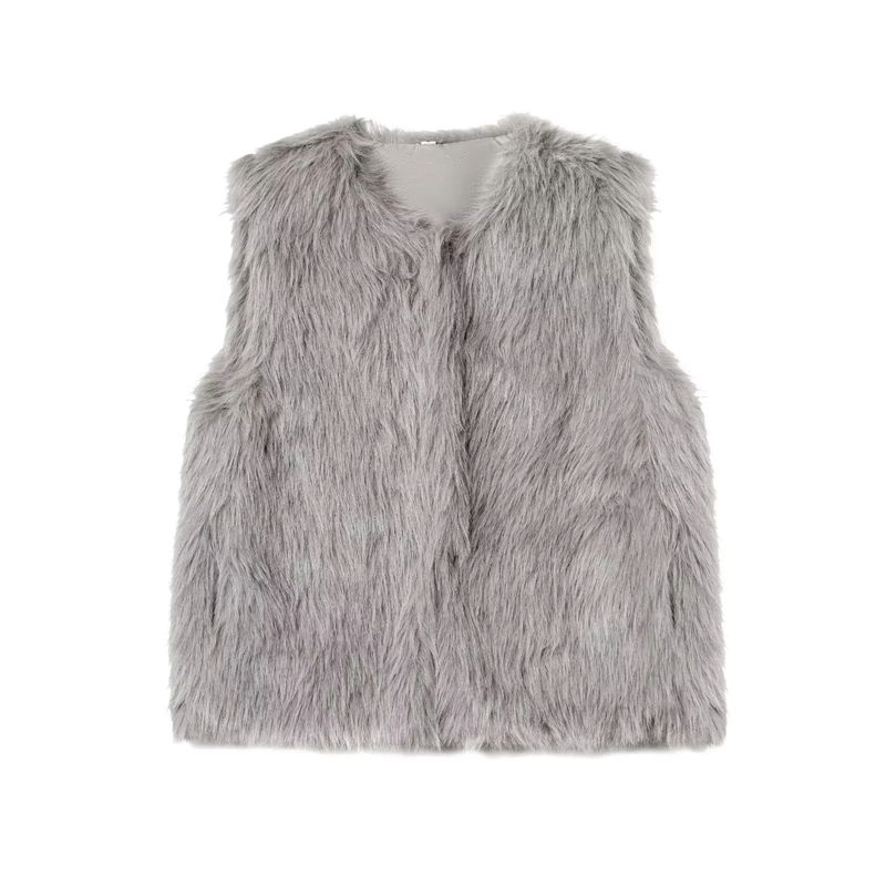 Fall New Women's Clothing French Artificial Fur Effect Sleeveless O-neck Short Vest Tops 4369242