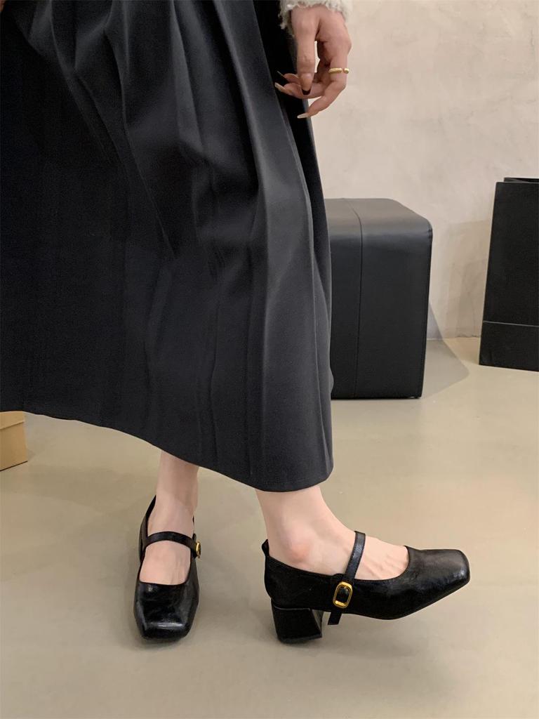 French Retro Square Toe Mid-Heel Mary Jane Shoes for Women - Elegant Spring & Autumn Style with a Chunky Heel and Fairy Aesthetic