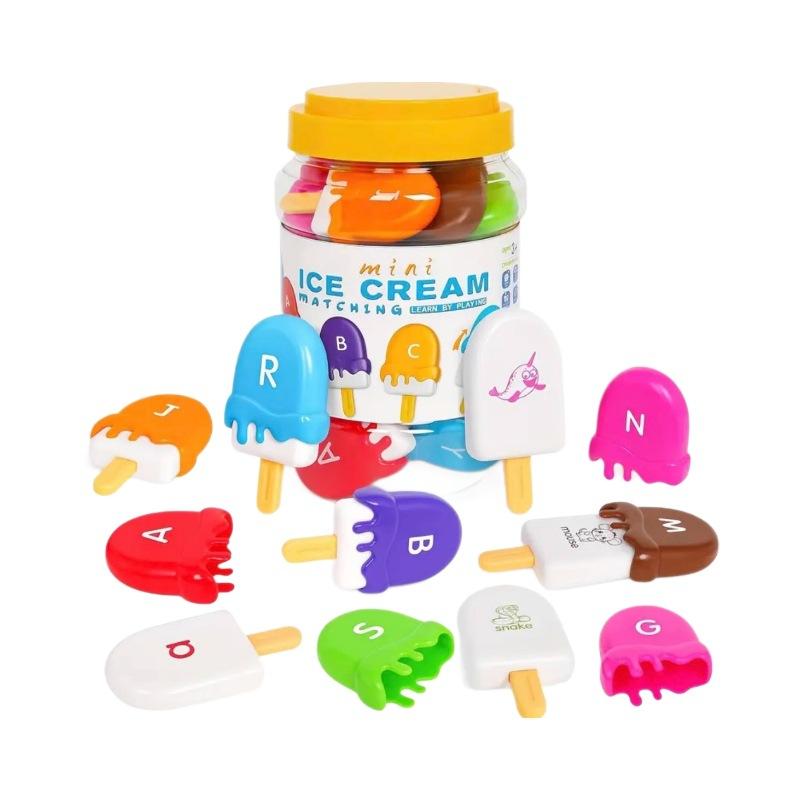 Montessori Ice Cream Alphabet Matching Toy with Uppercase Lowercase Letters Color Sorting 52PCS Toddlers Educational Gift