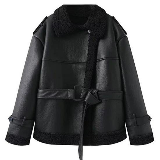 

European & American Women s Fashion: Fur-Lined Warm Coats with Turn-Down Collar, Available in Long & Short Styles. Medium