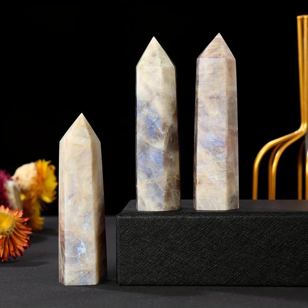 Natural Moonstone Hexagonal Pillar - Polished Crystal Decoration Stone