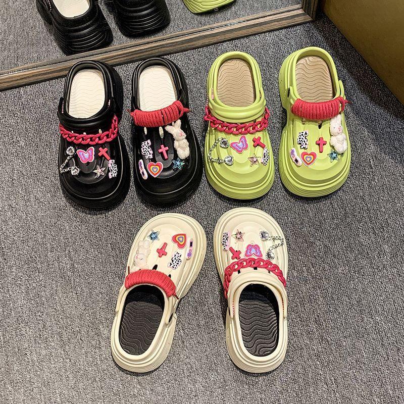 Internet celebrities heighten baotou semi-cool slippers women's summer 2025 new fashion muffin thick-soled hole shoes women's outer wear