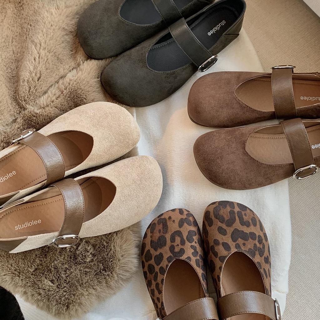 Sheepskin version of grape ma The same style can be stepped on with one word heel with leopard print inner height increase single shoes women's f