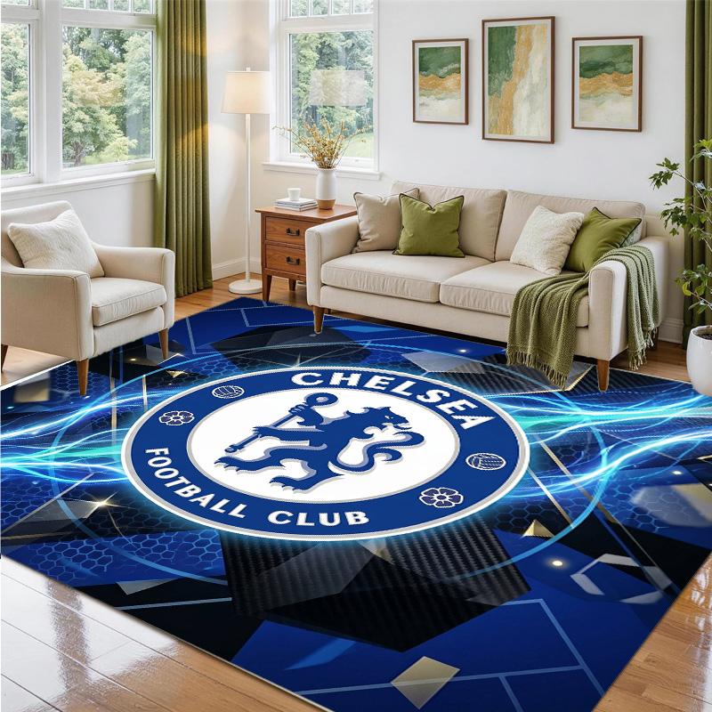 Chelsea FC Design Crystal Velvet Rug Soft Decorative Mat for Bedroom Entrance