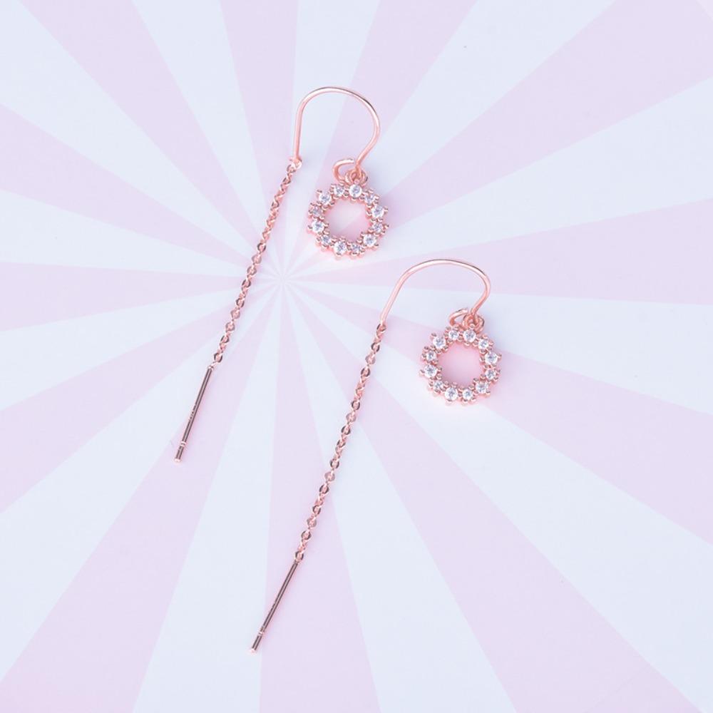 Elegant Circle Earrings S925 Sterling Silver Long Drop Earrings Sweet and Versatile Jewelry for Women