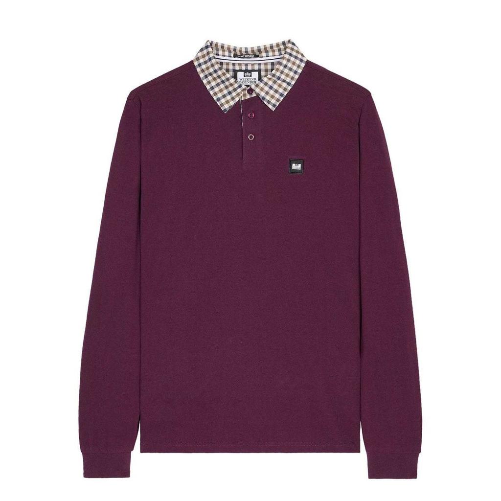 Weekend Offender Mens Walker Checked Collar Long-Sleeved Polo Shirt