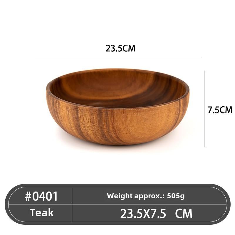 Japanese Style Acacia Wood Bowl Large Solid Whole Wood Flat Instant Noodle Bowl Salad Bowl Fruit Bowl Insulated Rice Bowl Tableware 24cm Acacia Wood