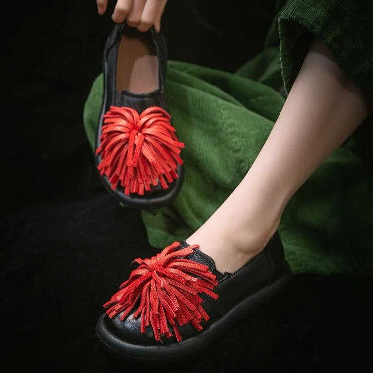 Johnature Genuine Leather Comfortable Ethnic Style Slip-on Shoes Versatile Soft Soled Women's Flat Shoes