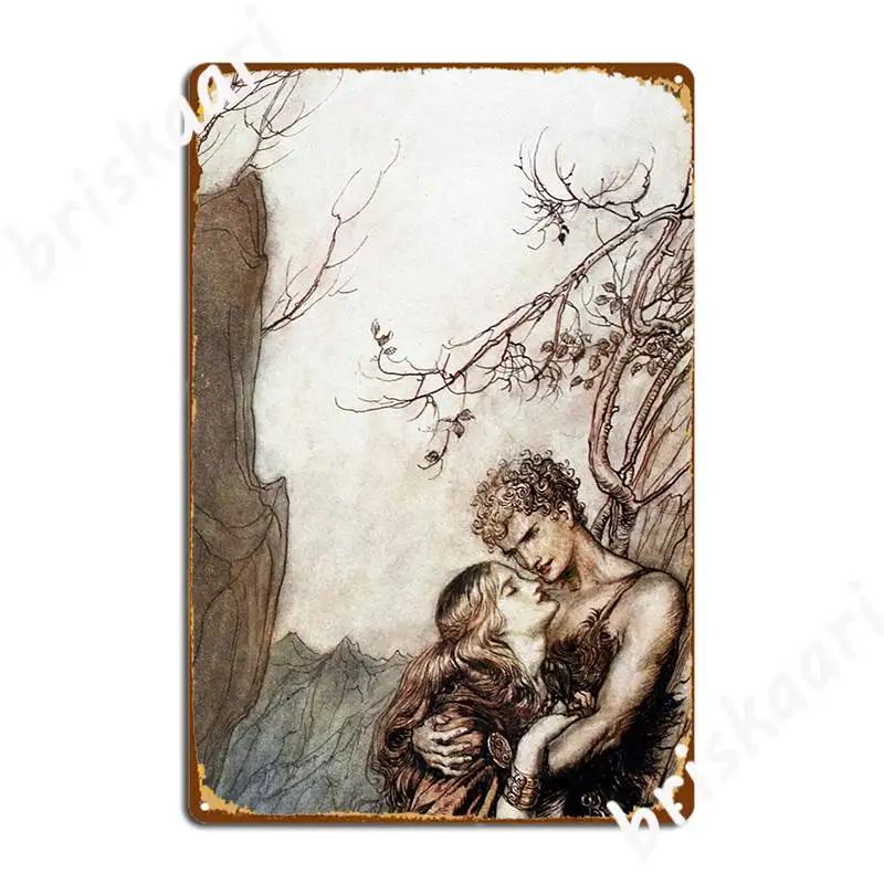 Brunnhilde And Siegfried The Twilight Of The Gods Arthur Rackham Metal Sign Party Wall Decor Personalized Tin Sign Poster 20X30CM