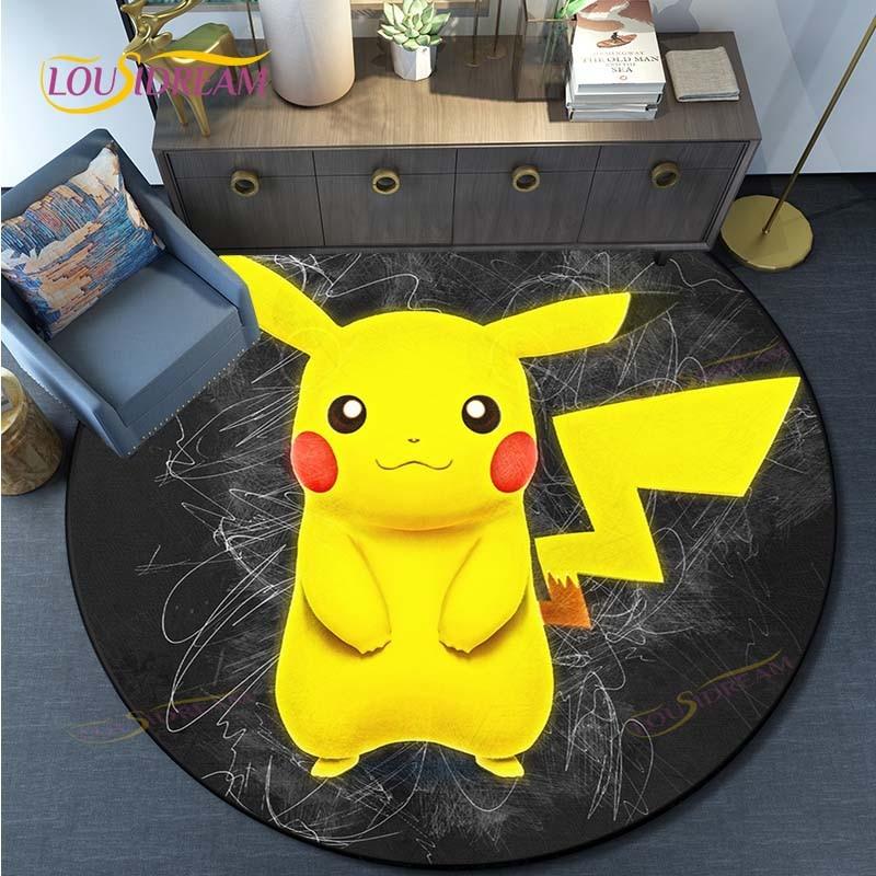 Cartoon Pokemon Round Carpet Fashion Cartoon Pictures Printed Round Area Rugs Parlor Bedroom Floor Mat Anti-slip  Area Rug  Rugs