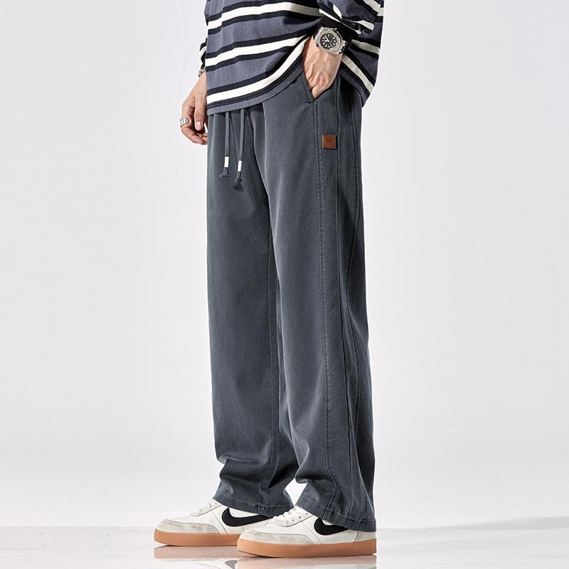 American retro trendy brand elastic waist casual pants for men's spring new loose wide-leg straight trousers for men