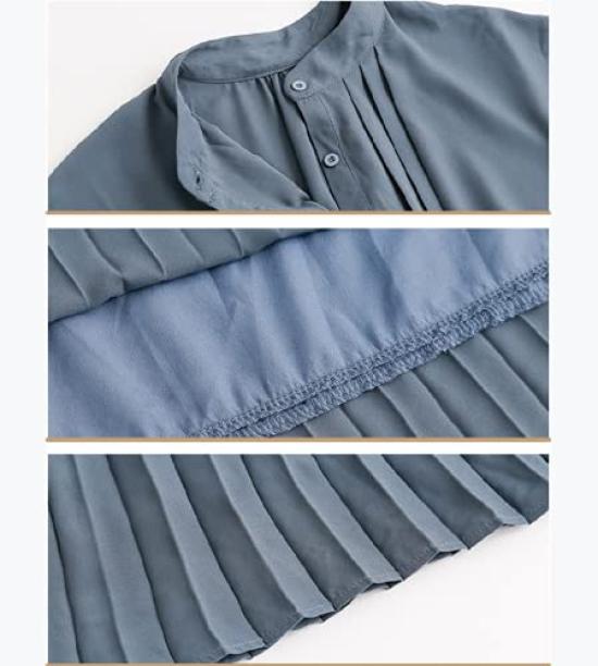 French Sleeve Pleated Casual Fashion Dress Gradient Elegant Short Sleeve Bow Tie Waist Midi Dress [JINJUDUO] Women's