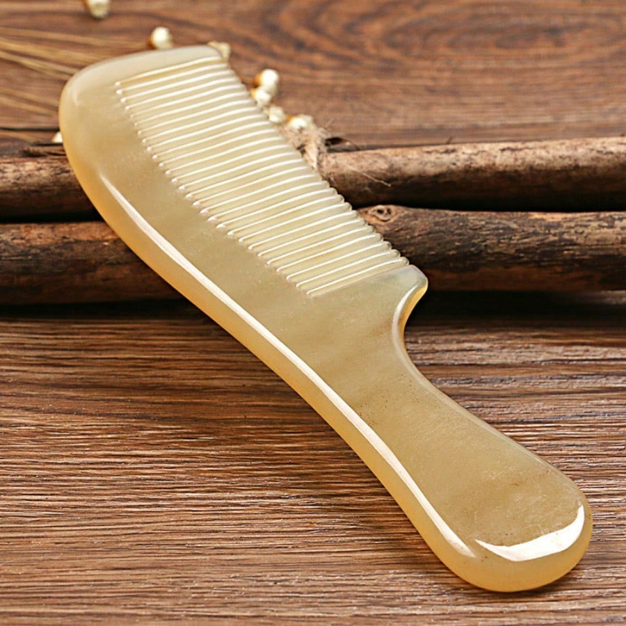 Peigne en Corne Naturel Large Anti-statique Peigne à Cheveux Peigne de Massage kaki