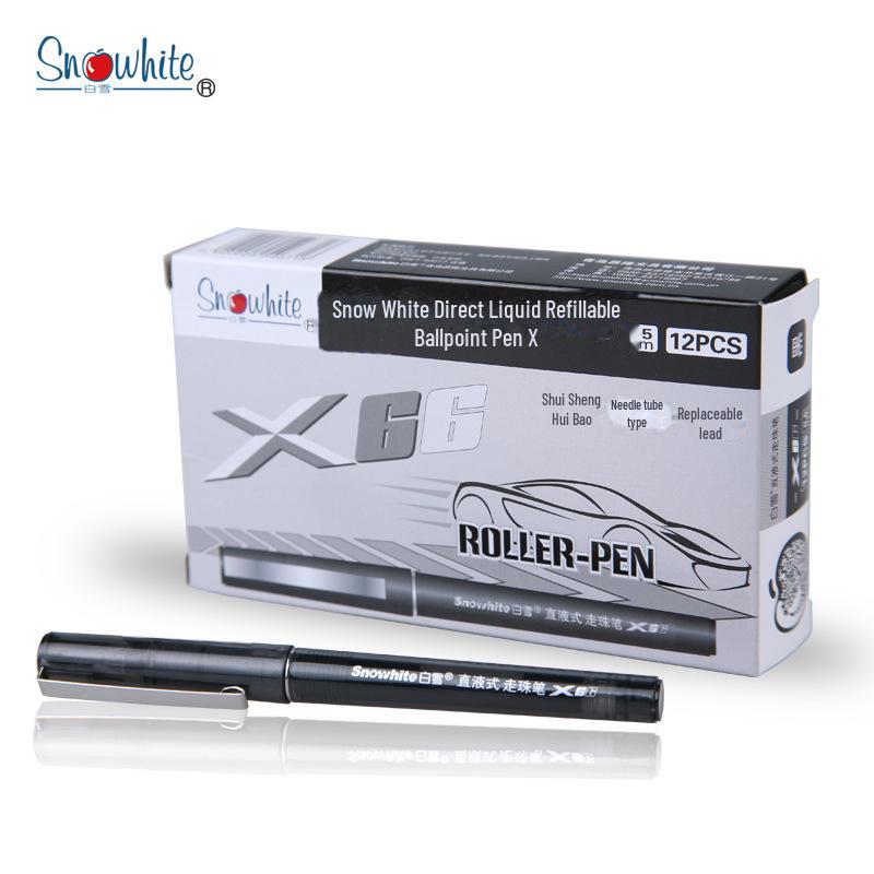 Snow White Quick-Dry 0.38mm Liquid Ballpoint Pen, Refillable, Large-Capacity for Office & Study