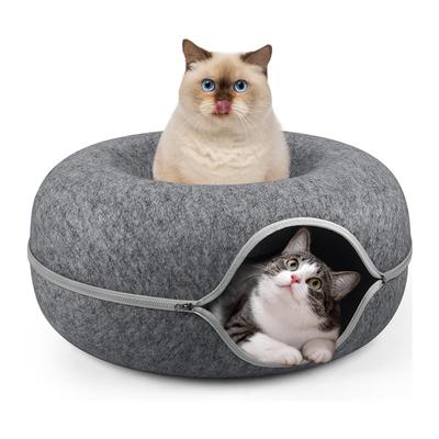 Felt Cat Bed Donut Pet Tunnel Nest Interactive Toys Dual-use Indoor Dog Kennel Removable Kitten House Basket  Training Toy