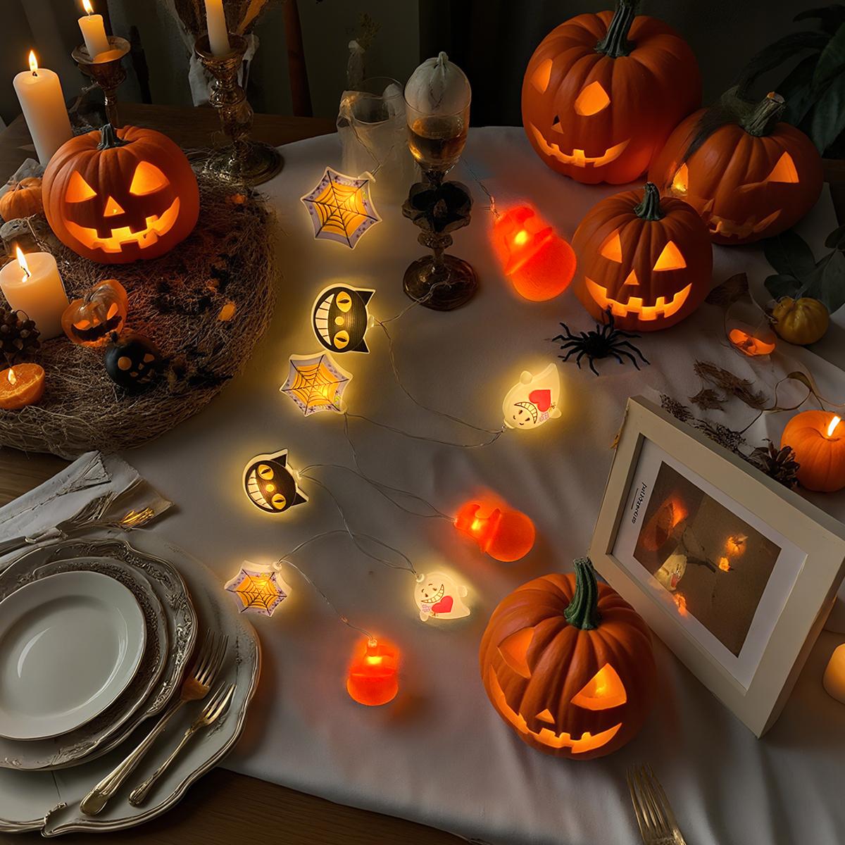 

1pc 10/20 LED Halloween Ghost Cat Spider Web Pumpkin String Light Battery Powered For Home Bedroom Garden Festival Party Decor 1.5M10LED теплый белый