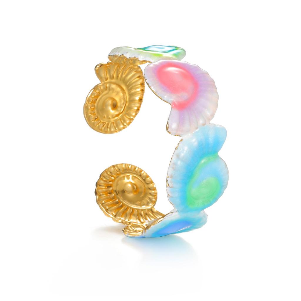 Neues Emaille-Armband im Ozean-Stil mit Fisch & Muschel Offener Armreif Trend