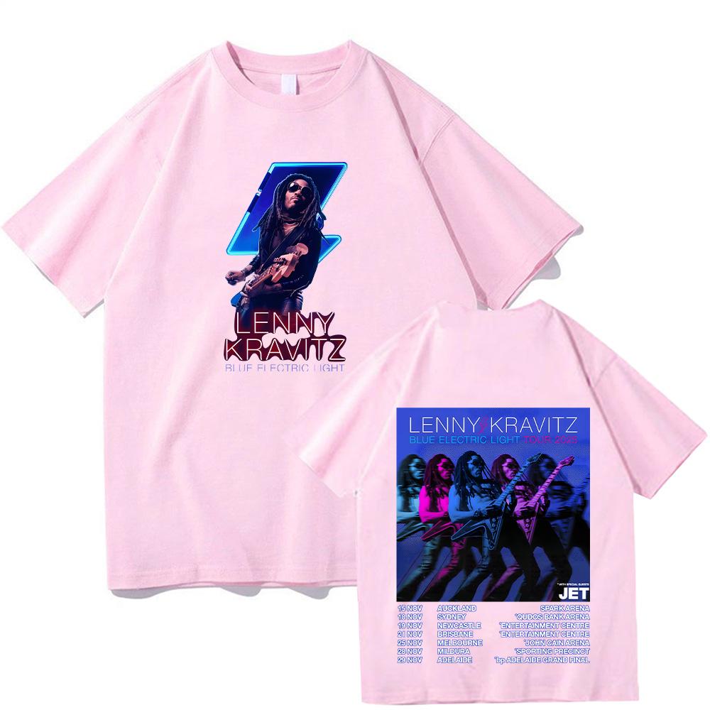 Lenny Kravitz Tshirt Lenny Kravitz Blue Electric Light Tour 2025 Top Cotton Short Sleeve Tee Rock Women/Men Oversized Streetwear