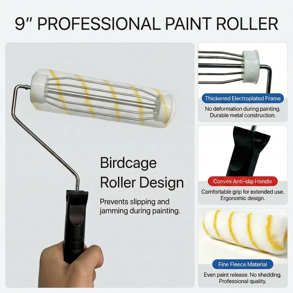 Paint Roller Kit 9 Piece, Paint Rollers, Brushes & Paint Tray, House Painting Supplies, High Absorbency, Washable, Reusable