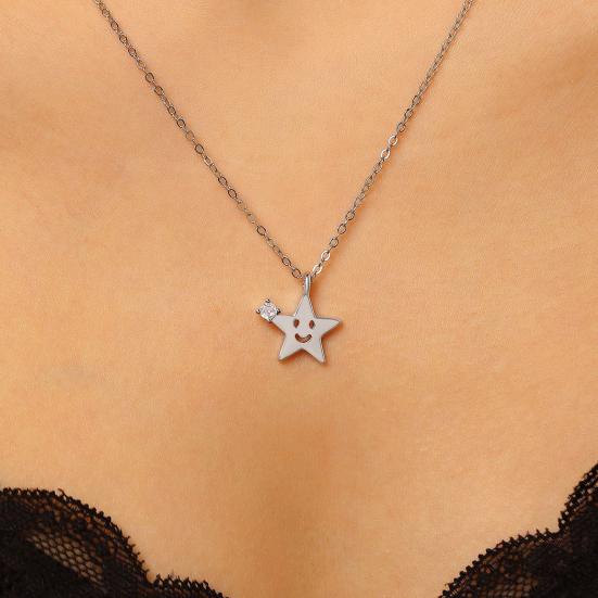 Smiling Star Moon Necklace Rhinestone Star Pendant Necklace Cute Moon Necklace for Women Daily Wear Dating