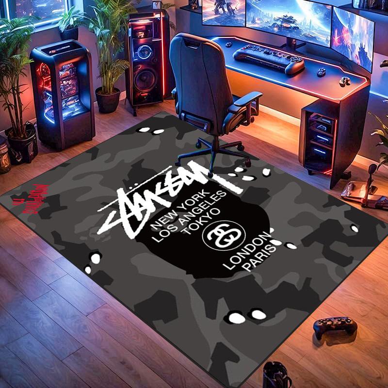 Vintage Beige Paper Skate Circle Text Signature Logo Area Rug Non Slip Mat, Retro Hand Drawn Street Graffiti Carpet for Bedroom Decor