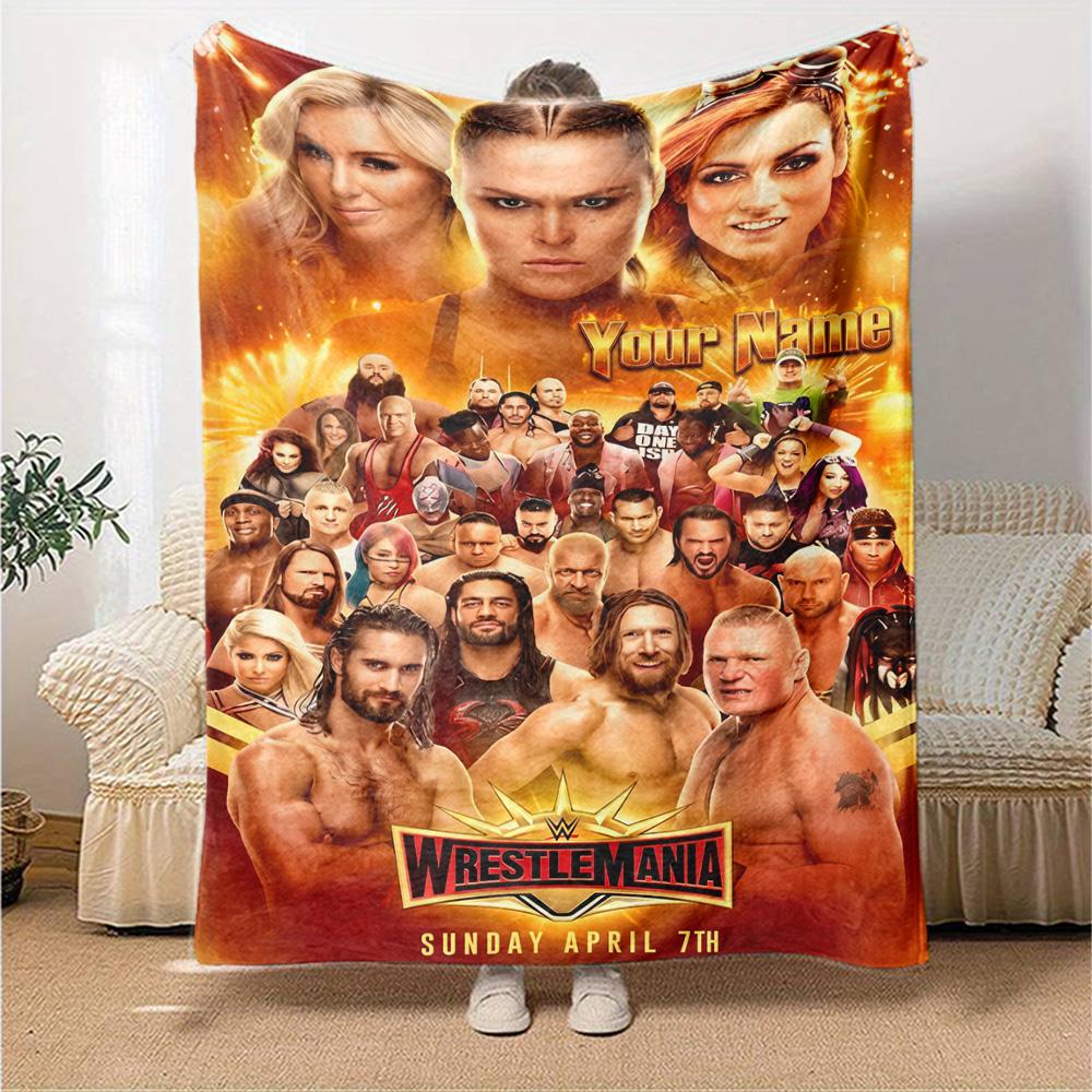 Wrestlemania Customize Text Blanket Lightweight Personalized Blanket Durable Comfort for Living Room Couch Seaside Office Four Seasons Universal