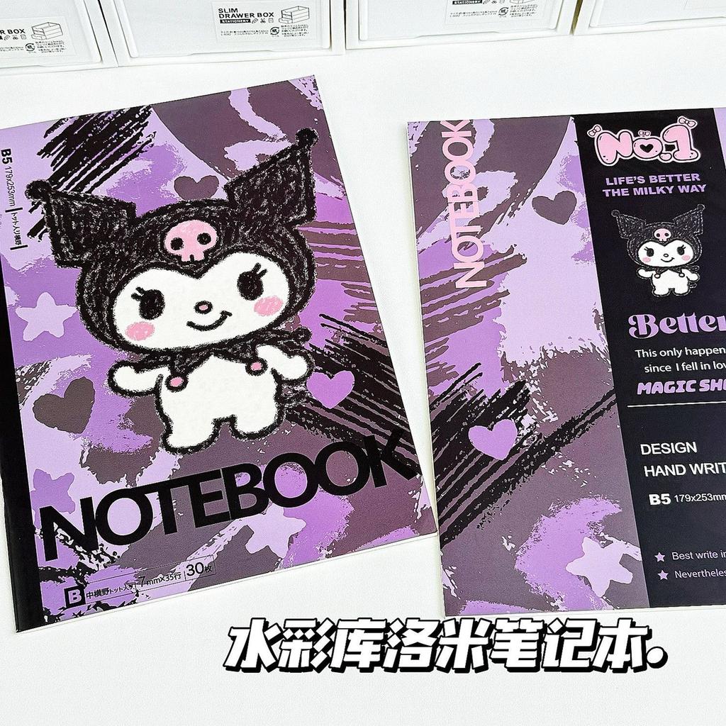 Hot Sanrio Series Notebook Cartoon Watercolor Learning Book Drawing Booklet B5 Horizontal Notebook Peripheral Study Supplies