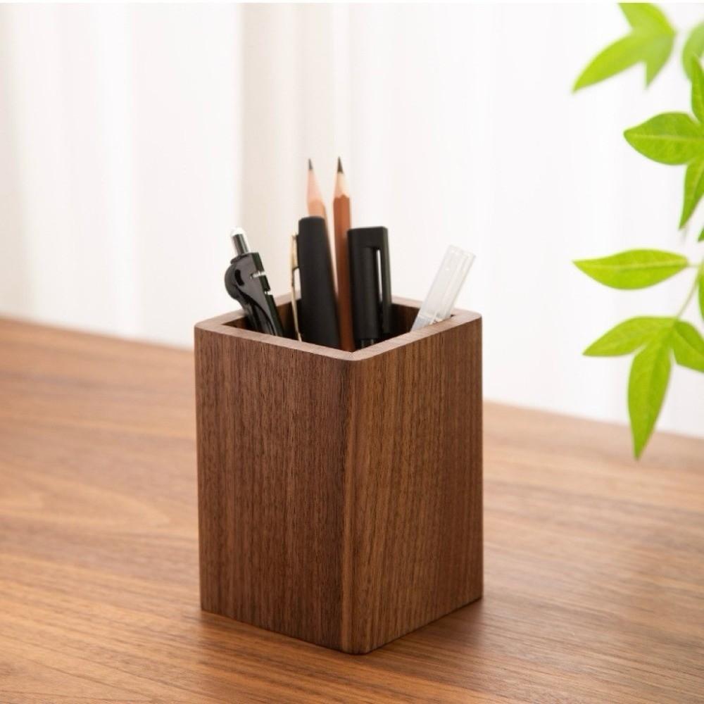 Simple Hickory Wood Pen Holder Desktop Storage Makeup Brush Organizer  Office/School Supplies