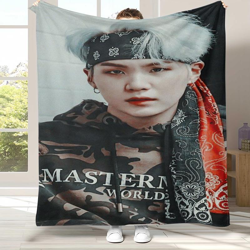 SUGA Agust D Kpop B-BTS Flannel Blanket,Ultra Soft Warm Plush Throw for Home Bedroom Bed Sofa Cover Office Camping Picnic Gift