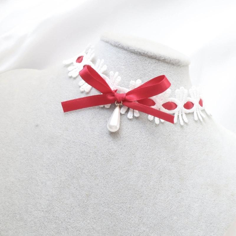 Elegant Lace Collar Necklace Maid Neck Collar Bowknot Lace Choker Necklace Chain Choker Suitable for Cosplay and Parties