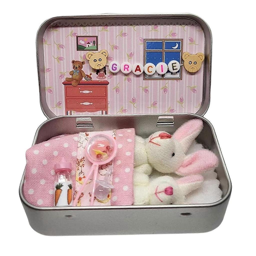 Conejito Diminuto de Bolsillo en una Caja de Lata Muñeco Relleno Juguete de Peluche Conejito de Pascua Regalo para Niños,hw